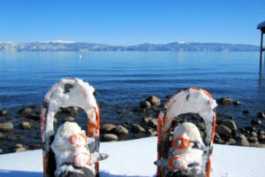 Lake tahoe view with snowshoes